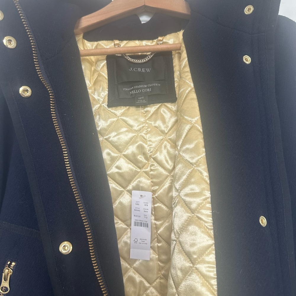 J. Crew Blue and Gold Utility Jacket Italian stadium cloth Nello Gori 12T tall